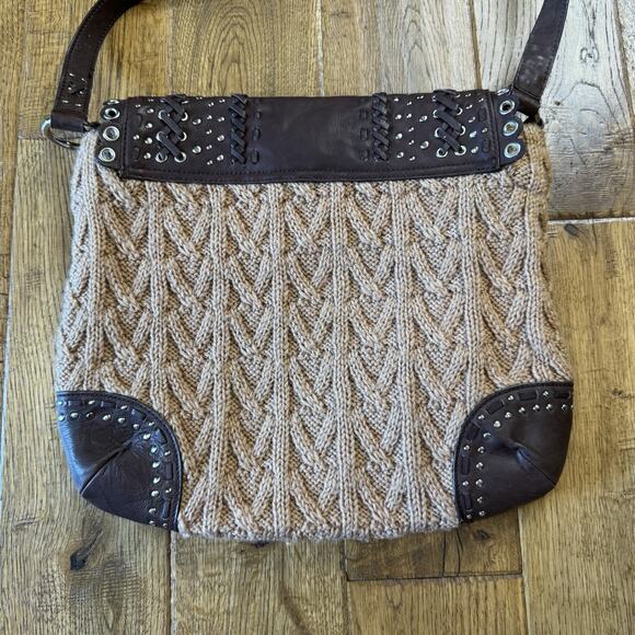 The Sak Pink Label Women's VTG Cable Knit & Cowhide Leather Boho Bag - Picture 7 of 7